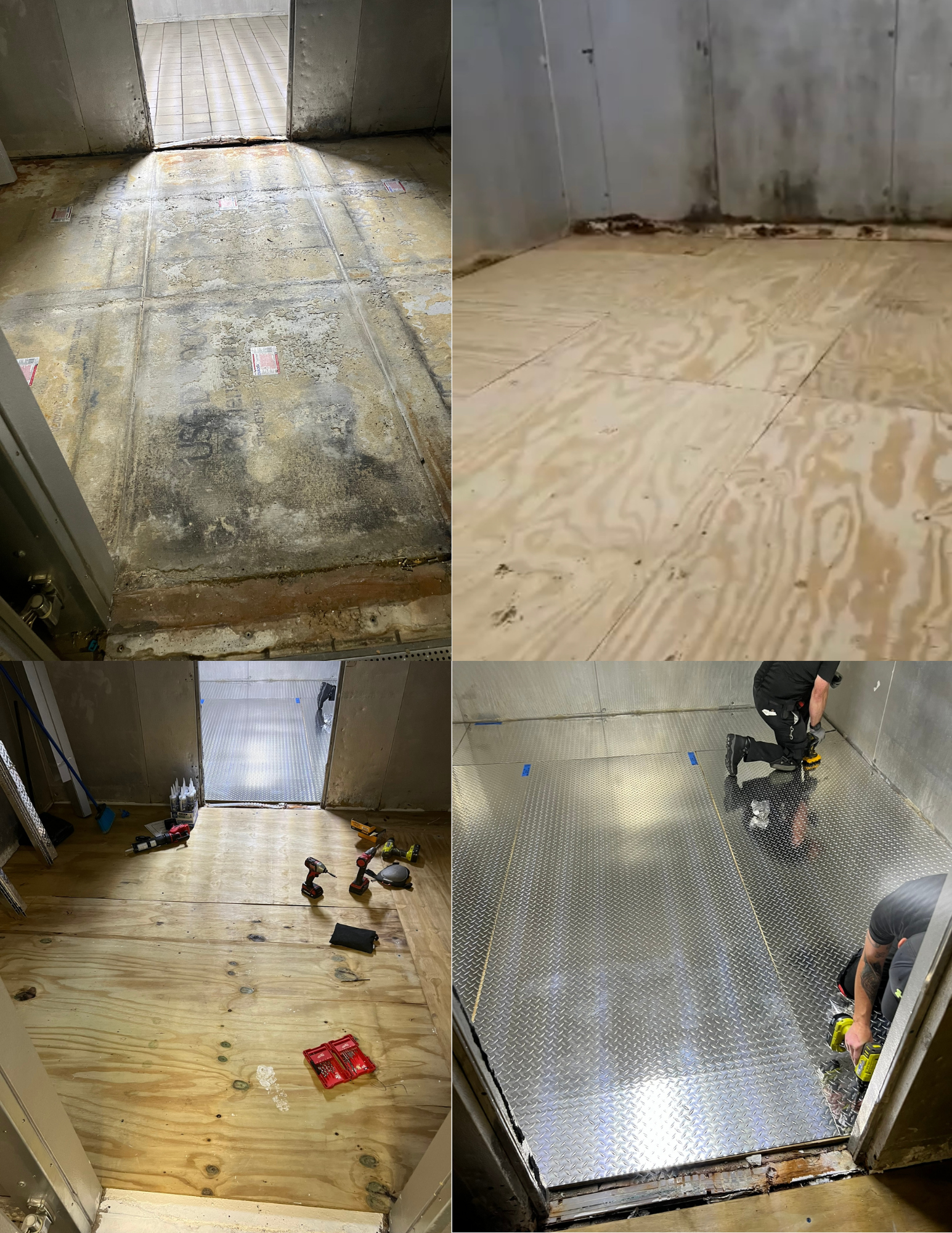 Diamond plate flooring installation in a walk-in cooler